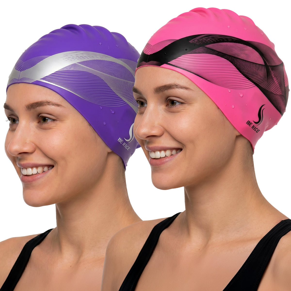 2 Pack Silicone Extra Large Swim Cap for Long Hair, Swimming Caps for Adult Women Men(Pink & Purple)