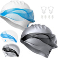 2 Pack Silicone Extra Large Swim Cap for Long Hair, Swimming Caps for Adult Women Men（Black & Blue）